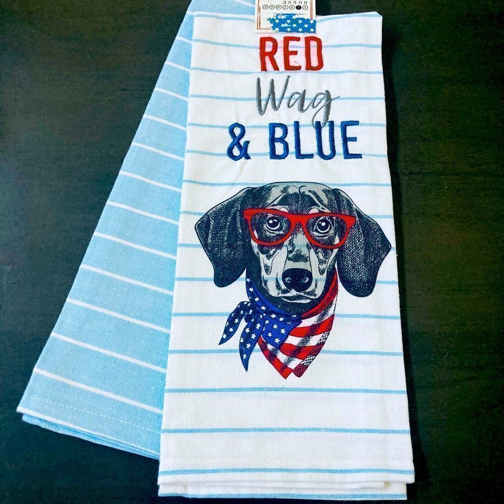 American Dachshund Dog Patriotic Kitchen Dish Towels Set